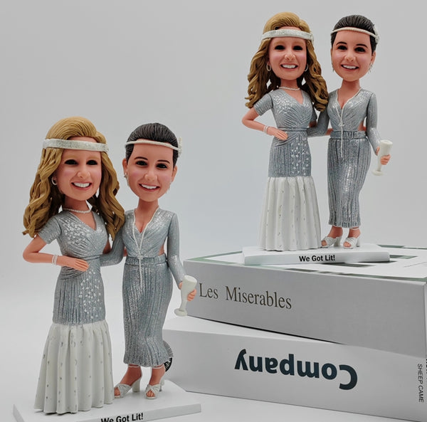 Custom Lesbian bobblehead for two brides cake toppers