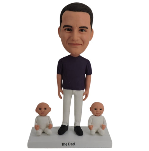 Personalized Daddy bobblehead with two babies