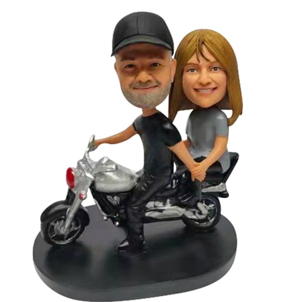 Couple Bobbleheads on Motorcycle