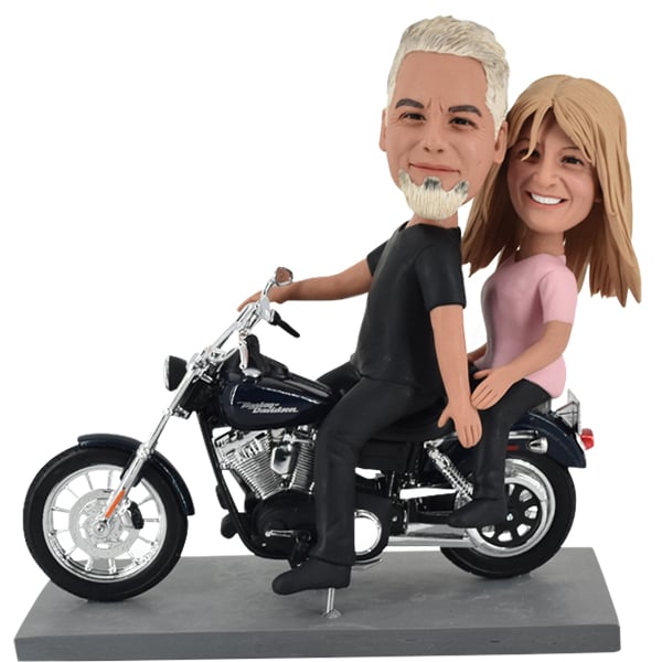 Couple Bobblehead Cake Toppers Personalized on Motor