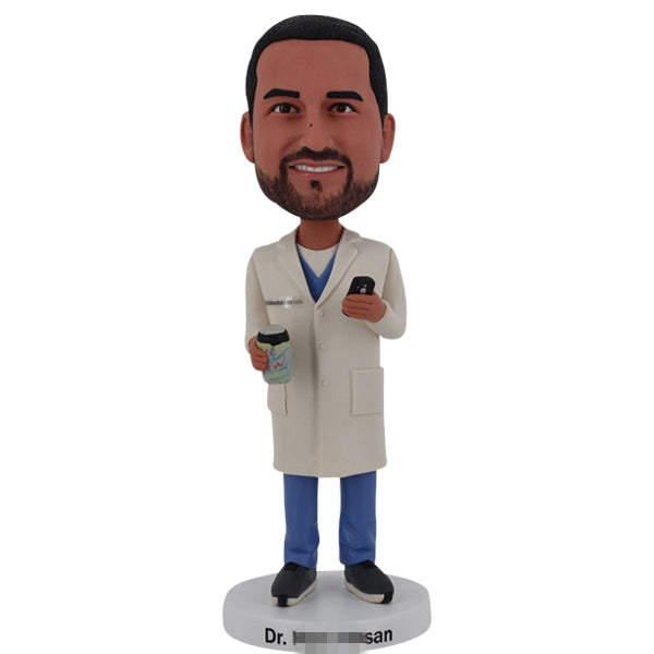 Doctor Bobblehead with iPhone and beer