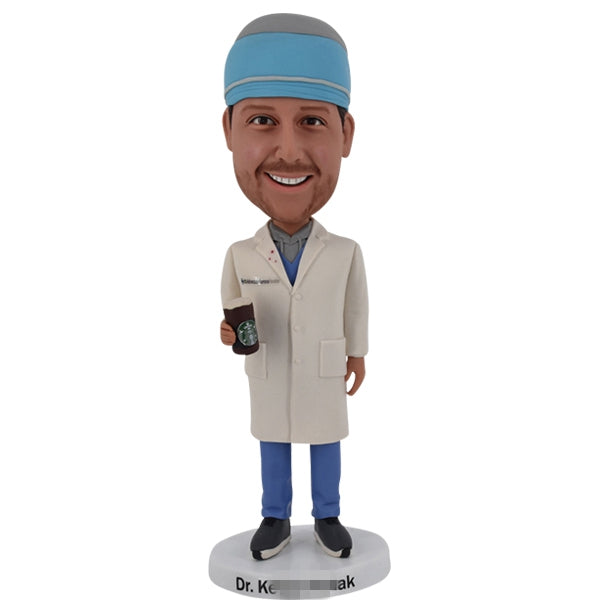 Doctor Bobblehead with Surgical cap and coffee