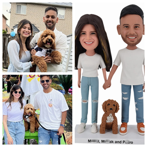 Couple Bobblehead with pet from picture