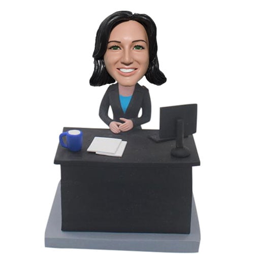 Custom female bobblehead Secretary before desk