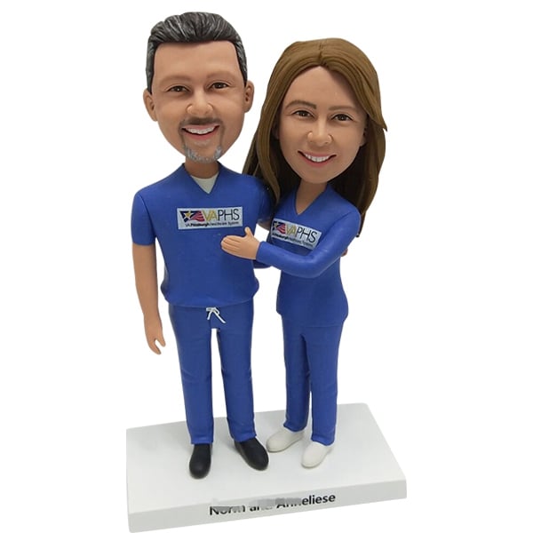 Doctor Couple Nurse Bobblehead Cake Toppers