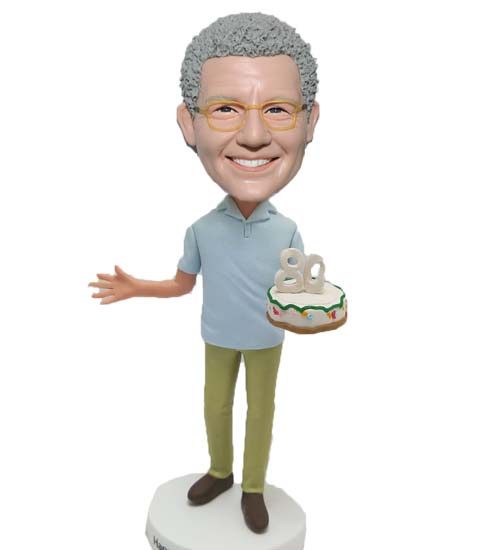 Birthday Bobblehead custom holding cake