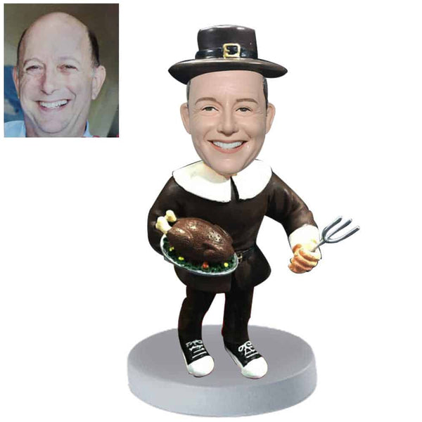 Bobblehead doll with turkey from photo