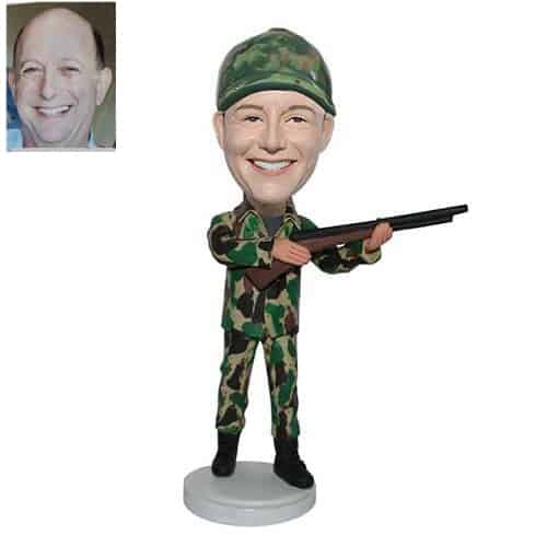 Custom army bobblehead in camouflage with gun