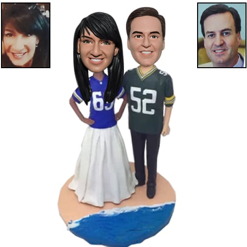 Custom personalized football wedding bobbleheads