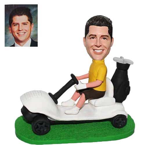 Custom bobbleheads driving golf cart