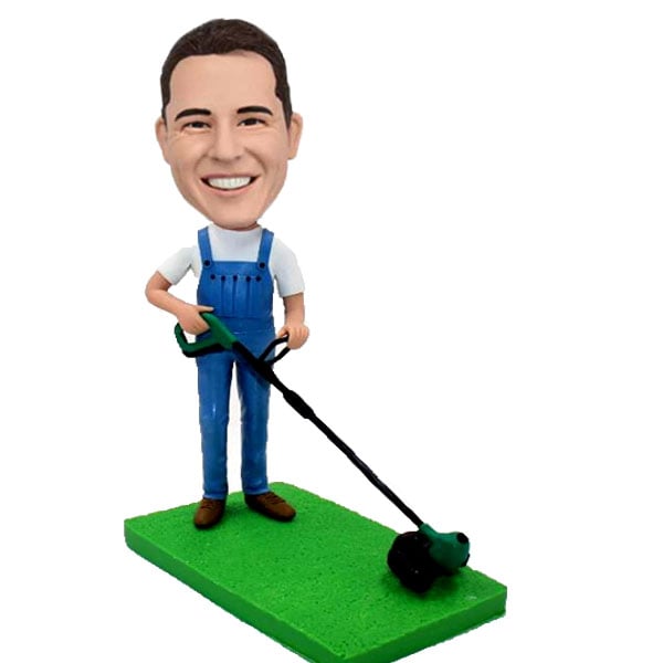 Bobblehead Personalized grass cutting mowing landscaper