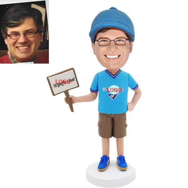 Custom Bobble Head Holding a Sign