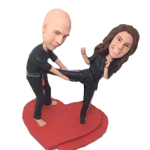 Custom Man and Woman Bobbleheads Cake Toppers taekwondo judo karate Jiu Jitsu