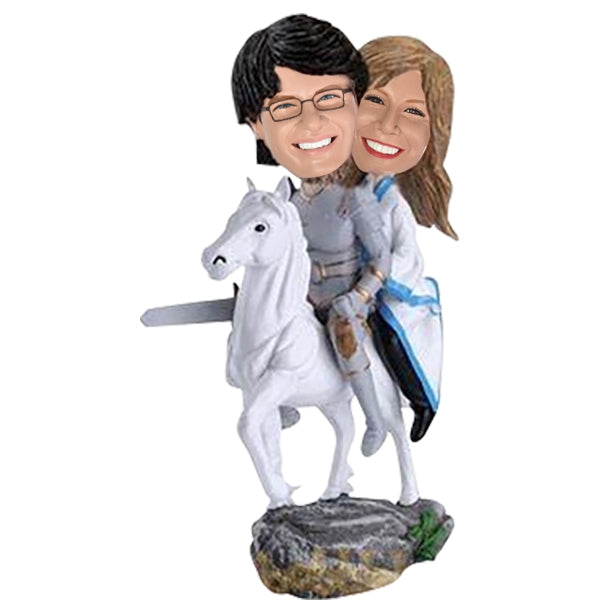 Couple Bobblehead on Horse Knight Groom Medieval