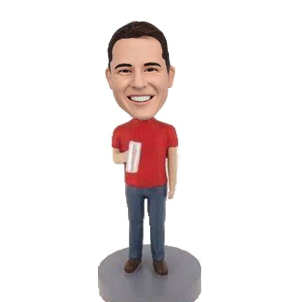 Custom Bobble Head Holding Water Bottle