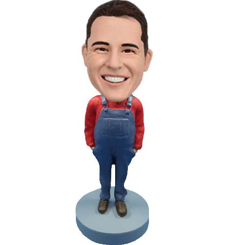 Woodworker carpenter bobblehead custom in overalls